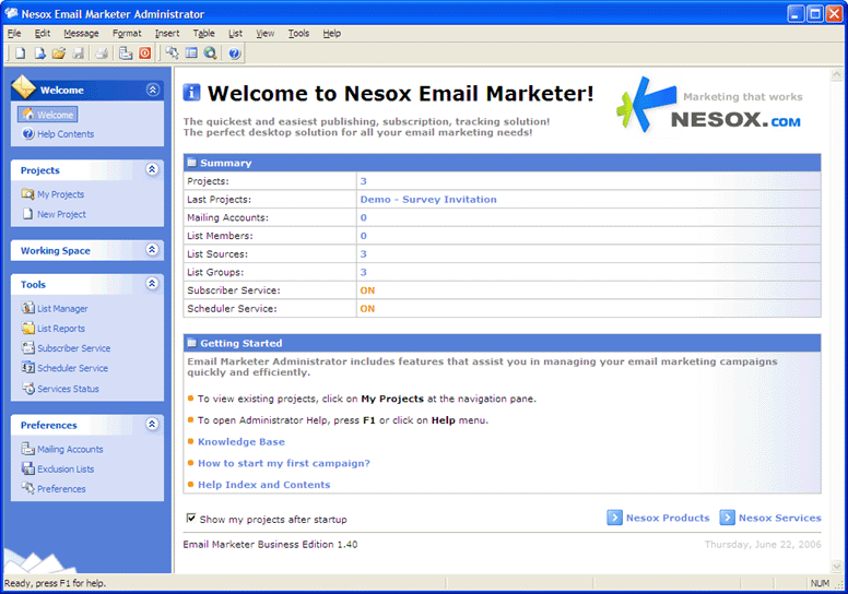 Click to view Nesox Email Marketer Personal Edition 2.01 screenshot